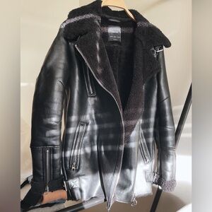 Black Bershka Faux Fur Lined Moto Jacket